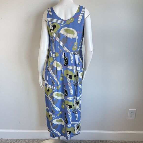 80's Vintage Reyn Spooner Hawaiian Midi Dress Ukelele Rare Print Rayon Sz Small - Picture 6 of 16